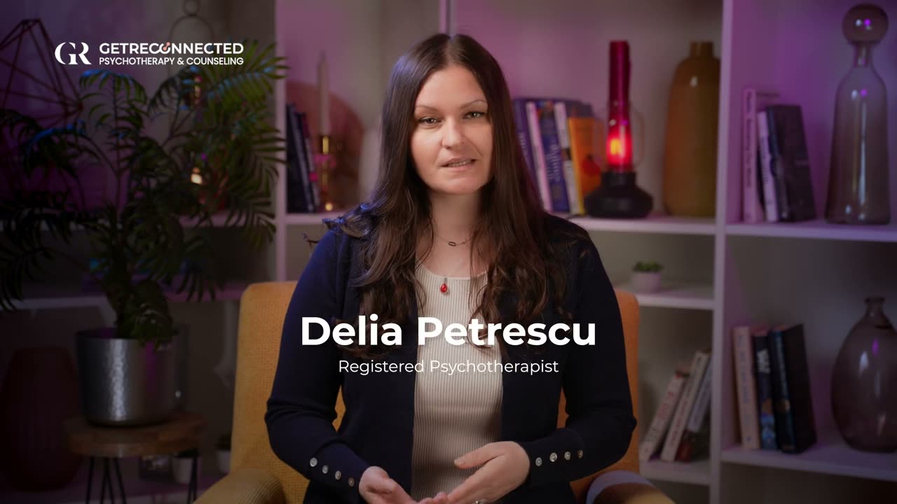 Delia Petrescu, Registered Psychotherapist, on a video call.